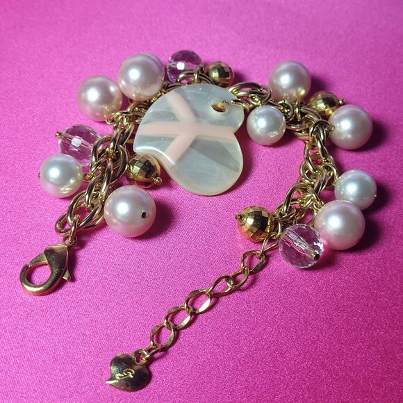 Glamorous Jane Acrylic Charm Bracelet Faux Gold Pearl Shell Boho Beach Jewelry - Picture 9 of 10